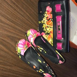 Floral set wedge heels with matching bag